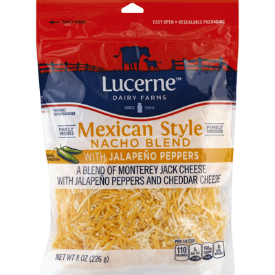 Lucerne Cheese, Nacho Blend, with Jalapeno Peppers, Mexican Style, Finely Shredded