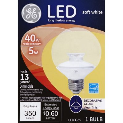 GE Light Bulb, LED, Soft White, Clear Finish, 5 Watts