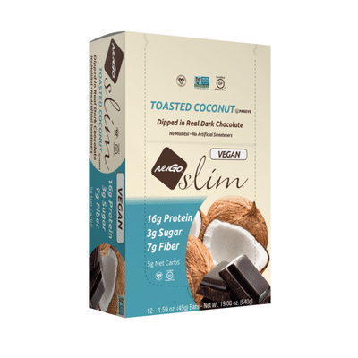 NuGo Slim Toasted Coconut, Vegan, Gluten Free, Low Sugar, Protein Bar