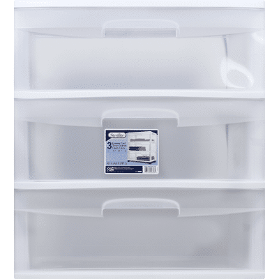 Sterilite Drawer Cart, 3, White, Wide