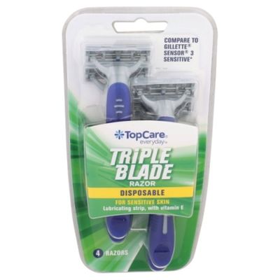 TopCare Men's Triple Blade Disposable Razors for Sensitive Skin