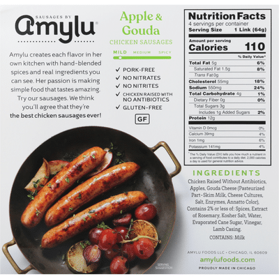Amylu Chicken Sausages, Apple & Gouda