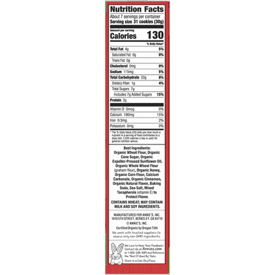 Annie's Organic Cinnamon Whole Grain Bunny Graham Snacks