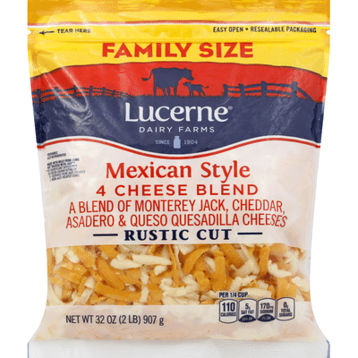 Lucerne Shredded Cheese, 4 Cheese Blend, Mexican Style, Rustic Cut ...