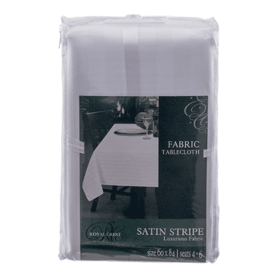 Royal Crest Tablecloth, Fabric, Satin Stripe, White