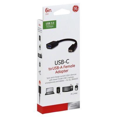 GE Adapter, USB-C to USB-A Female, 6-Inch
