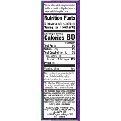 Annie's Organic Berry Patch Fruit Snacks, Gluten Free, 5 Count