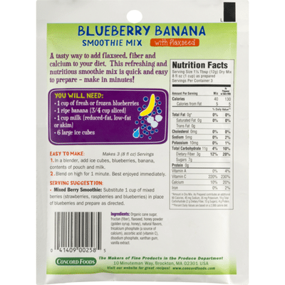 Concord Foods Blueberry Banana Smoothie Mix with Flaxseed