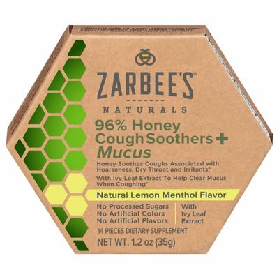 Zarbee's Naturals 96% Honey Cough Soothers + Mucus with Ivy Leaf ExtraCt, Lemon Menthol