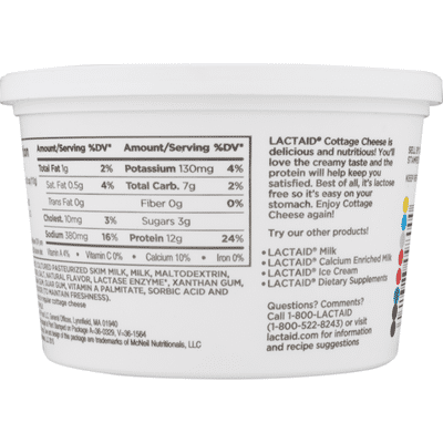 Lactaid Cottage Cheese, Small Curd, 1% Milkfat, Lactose Free, Lowfat