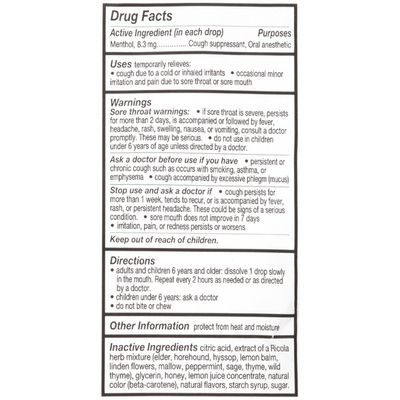 Ricola Dual Action Honey-Lemon Cough Suppressant Oral Anesthetic Drops