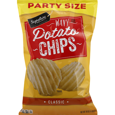 Signature Select Potato Chips, Classic, Wavy, Party Size