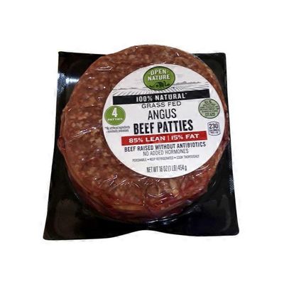 Open Nature Beef Patties, Angus, Grass Fed, 85%/15%