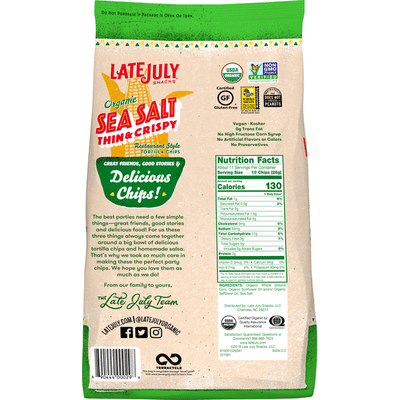 LATE JULY® Snacks Sea Salt Thin & Crispy Tortilla Chips