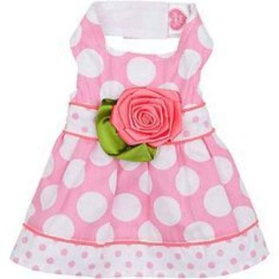 Simply She Smoochie Pooch Pink Dot Wrap Dog Dress, Large