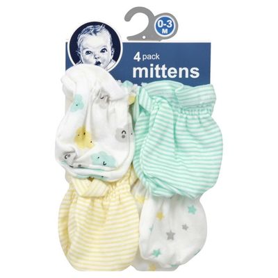 Gerber Mittens, 0-3 M, 4 Pack