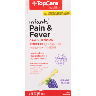 TopCare Pain & Fever, 160 mg, Oral Suspension, Grape Flavor, Infants', for Children