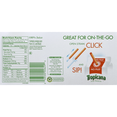 Tropicana Juice, 100% Orange, No Pulp