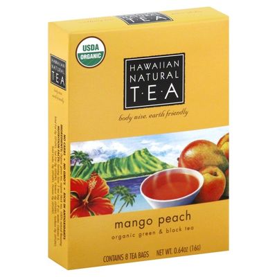 Hawaiian Natural Tea Green & Black Tea, Organic, Mango Peach, Tea Bags