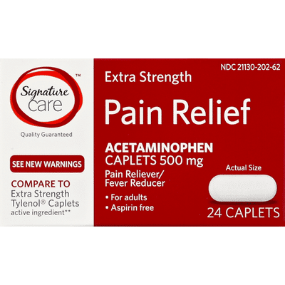 Signature Care Pain Relief, for Adults, Extra Strength, 500 mg, Caplets