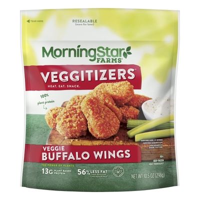 Morning Star Farms Meatless Chicken Wings, Plant Based Protein Vegan Meat, Frozen Meal, Buffalo