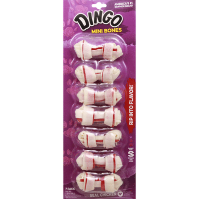 Dingo Dog Toy, Mini Bones, Real Chicken, Small, 7 Pack