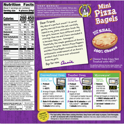 Annie's Three Cheese Mini Frozen Pizza Bagels, 9 Count