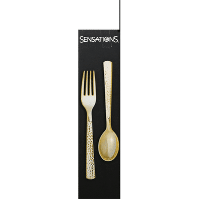 Sensations Cutlery Set, Assorted, Hammered, Gold Metallic
