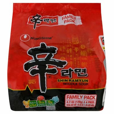 Nongshim Noodle Soup, Gourmet Spicy, Shin Ramyun, Family Pack, 4 Pack