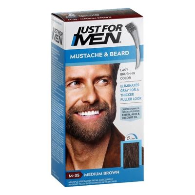 Just For Men Easy Brush-In Color, Mustache & Beard, Medium Brown M-35