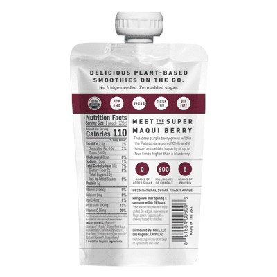 Noka Organic Superfood Fruit Smoothie Pouch, Blueberry Beet