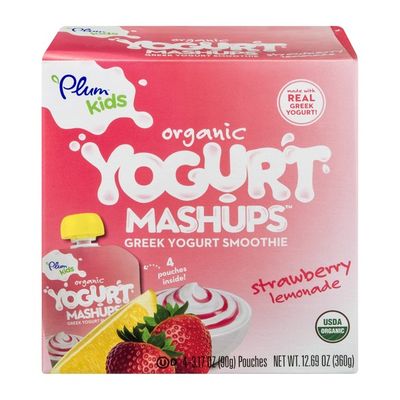 Plum Organics Plum Kids Organic Yogurt Mashups Strawberry Lemonade Greek Yogurt Smoothie - 4 CT