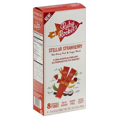 Ruby's Rockets Fruit & Veggie Blend, Non-Dairy, Stellar Strawberry, Portable Tubes
