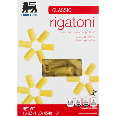 Food Lion Pasta, Rigatoni, Classic, Box