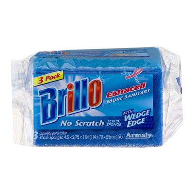 Brillo Scrub Sponge, No Scratch, Estracell, 3 Pack