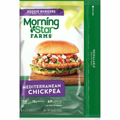 Morning Star Farms Veggie Burgers, Plant Based Protein, Frozen Meal, Mediterranean Chickpea