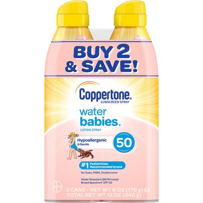 Coppertone Sunscreen, Lotion Spray, Broad Spectrum SPF 50, Twin Pack