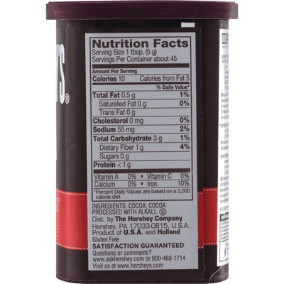 Hershey's Cocoa, Unsweetened, 100% Cacao, Dutched Cocoa, Dark Chocolate