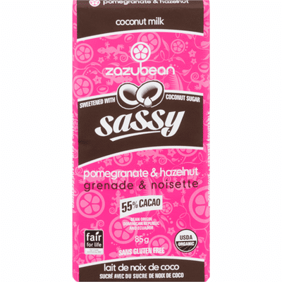 Zazubean Organic Sassy Pomegranate & Hazelnut Chocolate Bar