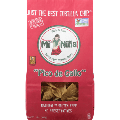 Mi Nina Tortilla Chips, White Corn, Pico De Gallo