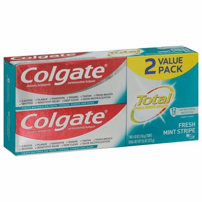 Colgate Toothpaste, Fresh Mint Stripe, Value 2 Pack