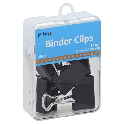For Keeps Binder Clips, Black, 5/8 Inch Capacity