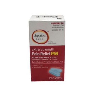 Signature Care Extra Strength Pain Relief PM Caplets