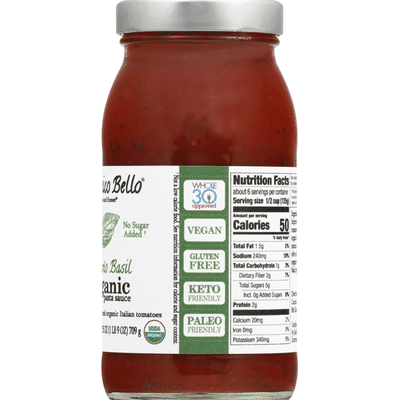 Organico Bello Pasta Sauce, Organic, Tomato Basil
