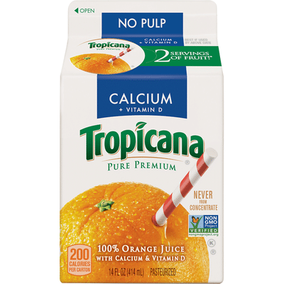 Tropicana 100% Juice, Orange, No Pulp