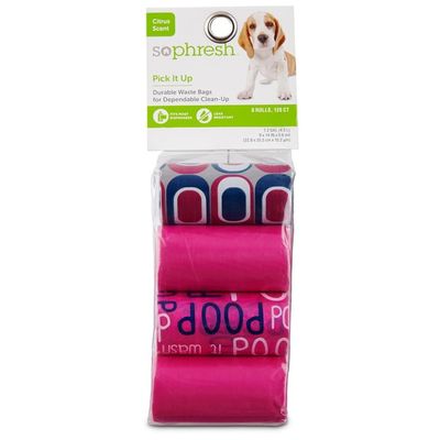 So Phresh Pick It Up Print & Scented Dog Waste Bags Pink 120 Count