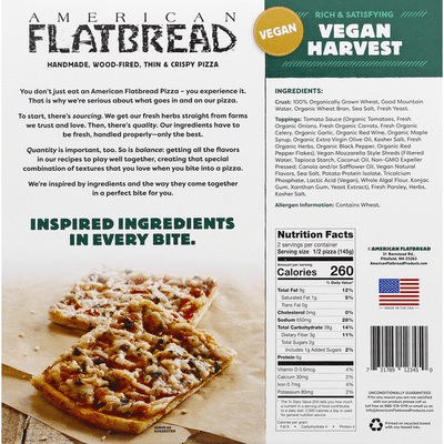 American Flatbread Pizza, Vegan Harvest