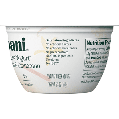 Chobani Yogurt, Less Sugar, Low-Fat, Greek, Madagascar Vanilla & Cinnamon