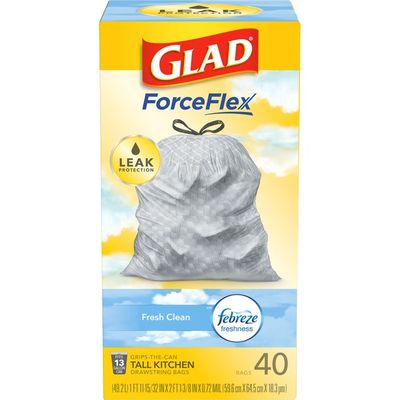 Glad OdorShield Tall Kitchen Drawstring Trash Bags, Febreze Fresh Clean