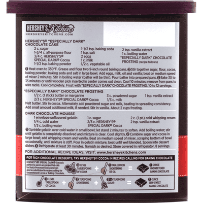 Hershey's Cocoa, Unsweetened, 100% Cacao, Dutched Cocoa, Dark Chocolate